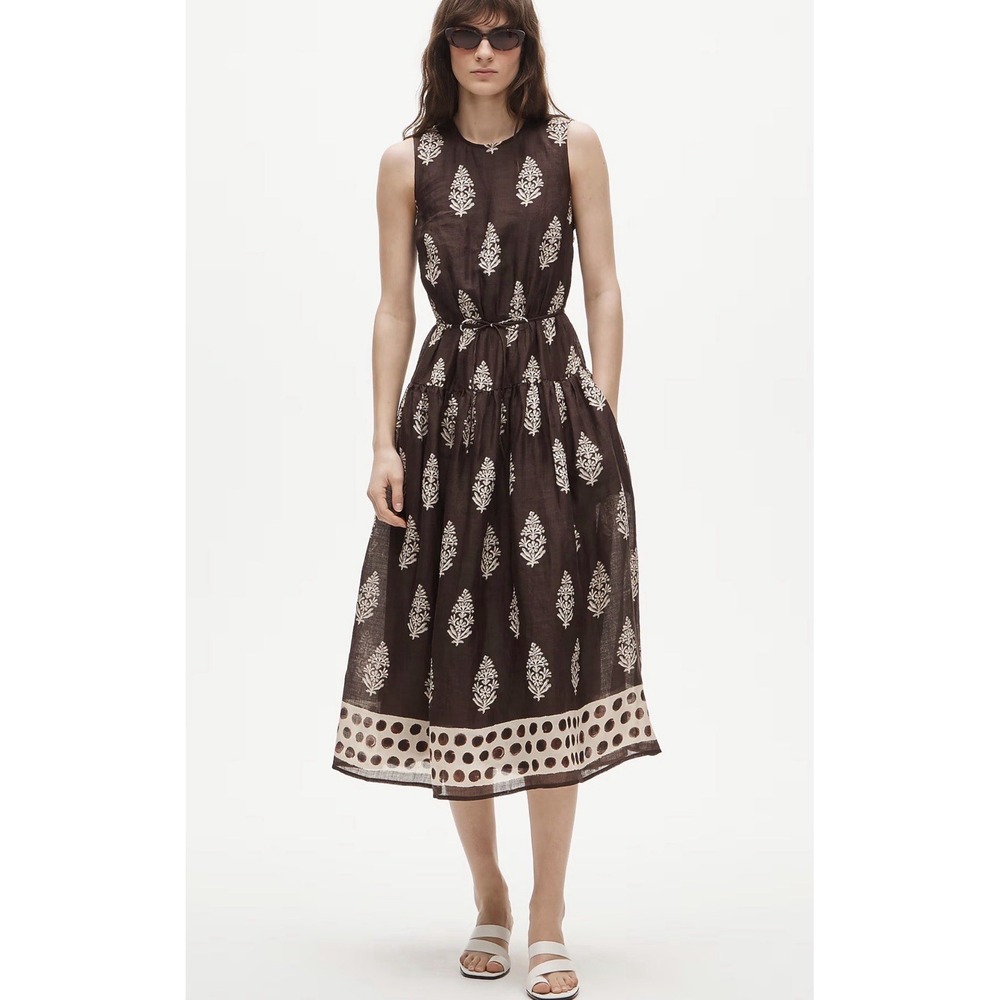 J CREW 00 Open-back dress in cocoa block print CV877